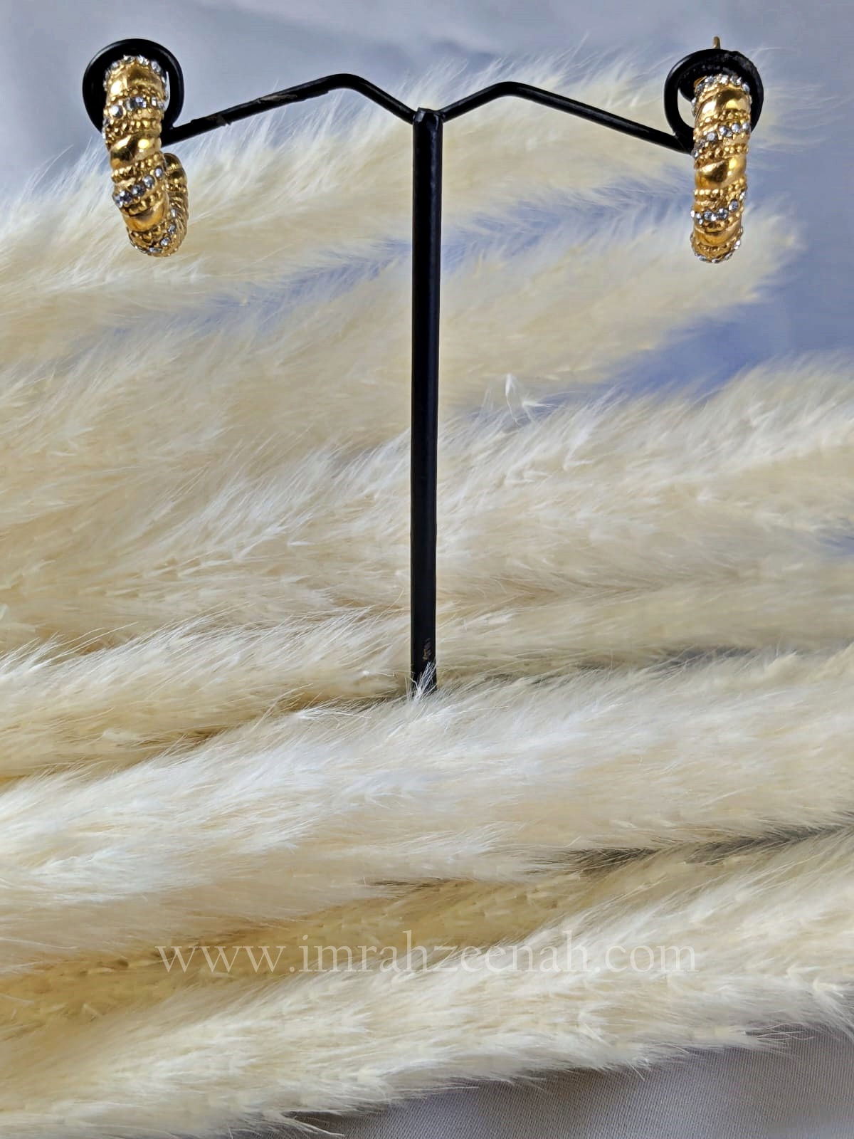 Gold Textured Hoop Earrings with Crystals – Waterproof, Anti Tarnish, Stainless Steel, Hypoallergenic Jewelry