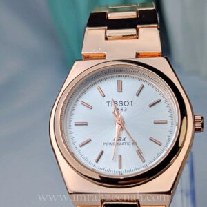 Tissot-style rose gold stainless steel watch with quartz movement and butterfly clasp