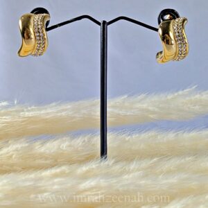 Wave Curve Gold Hoop Earrings with sparkling stones in elegant gold finish.