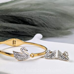 White Swan Bangle & Ring Jewelry Set – Stainless Steel