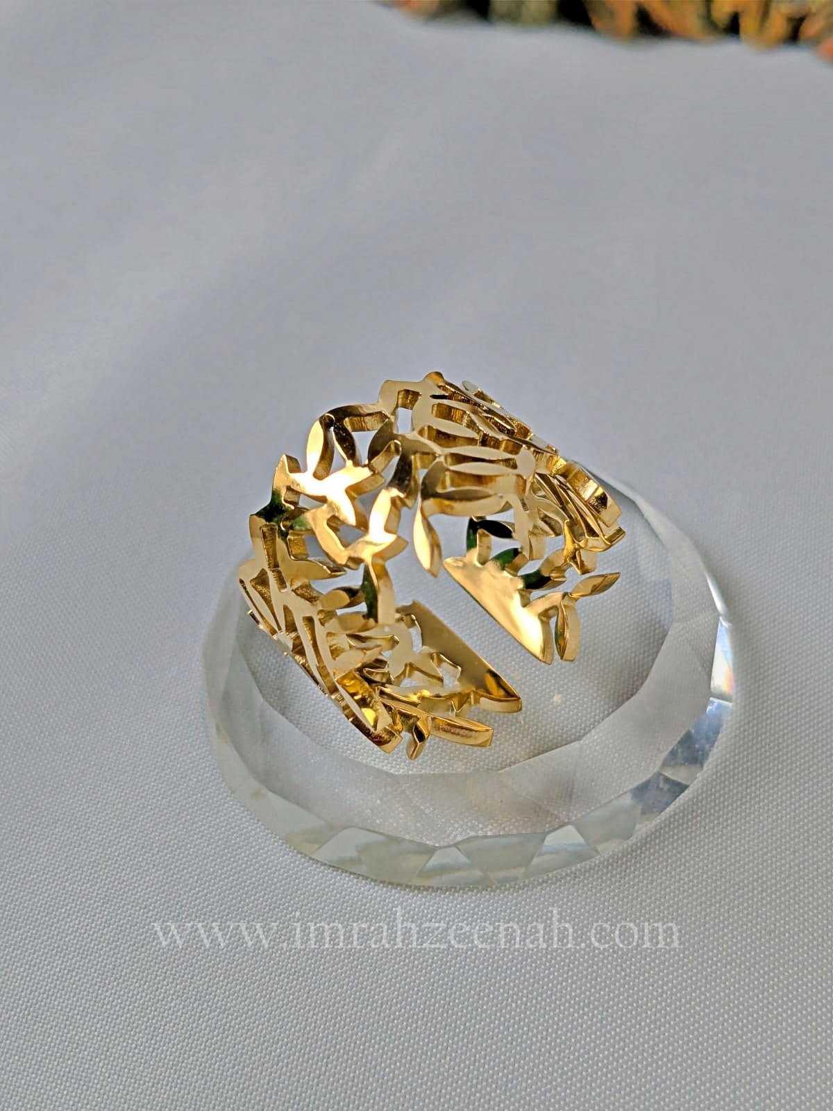 luxe leaf stainless steel adjustable wide ring