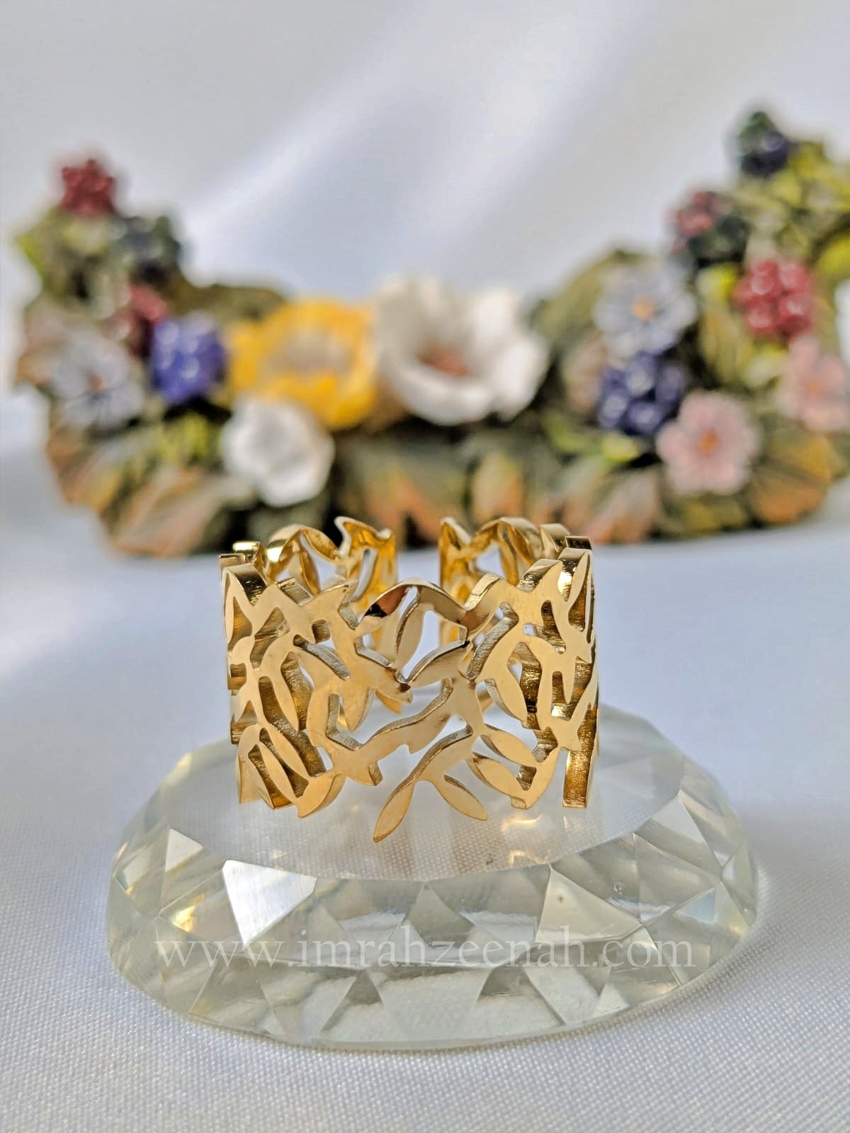 luxe leaf stainless steel adjustable wide ring