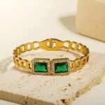 Emerald Elegance Bangle - Stainless Steel
