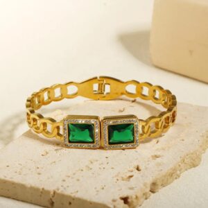 emerald opeanable elegant bangle stainless steel