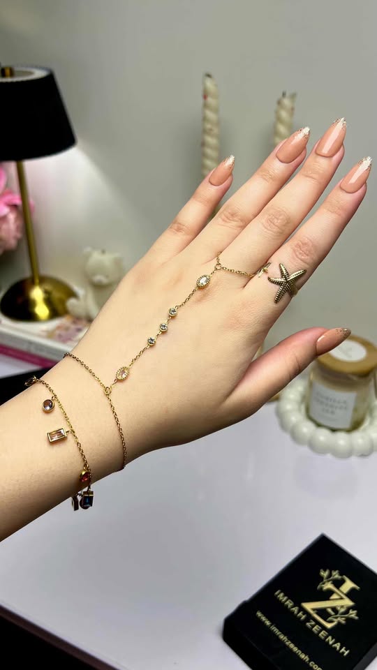 Crystal Anjha stainless steel ring extended bracelet