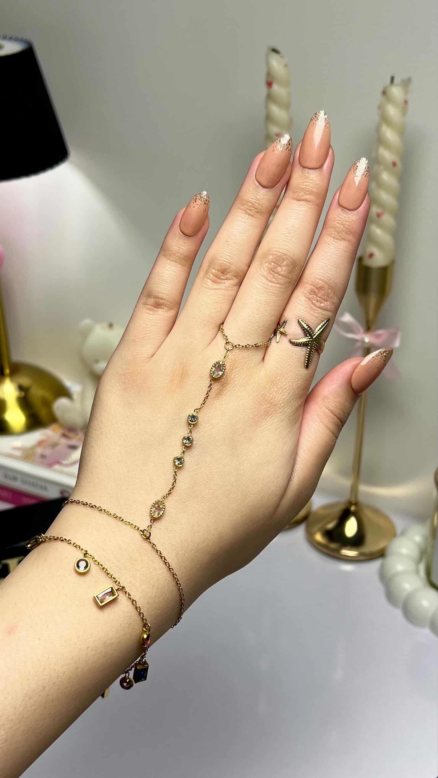 Crystal Anjha stainless steel ring extended bracelet