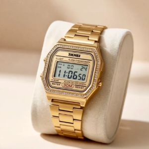 SKMEI retro golden digital watch stainless steel