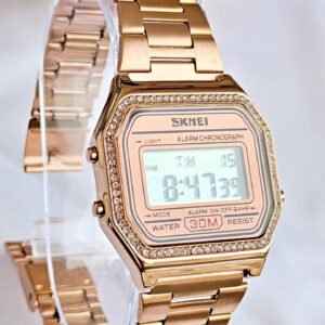 SKMEI retro rosegold stainless steel digital watch
